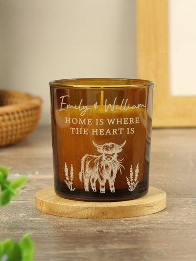 PMC Personalised Highland Cow Vanilla Scented Glass Candle