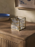 Gold metal glass folk style tea light holder 10cm - British product