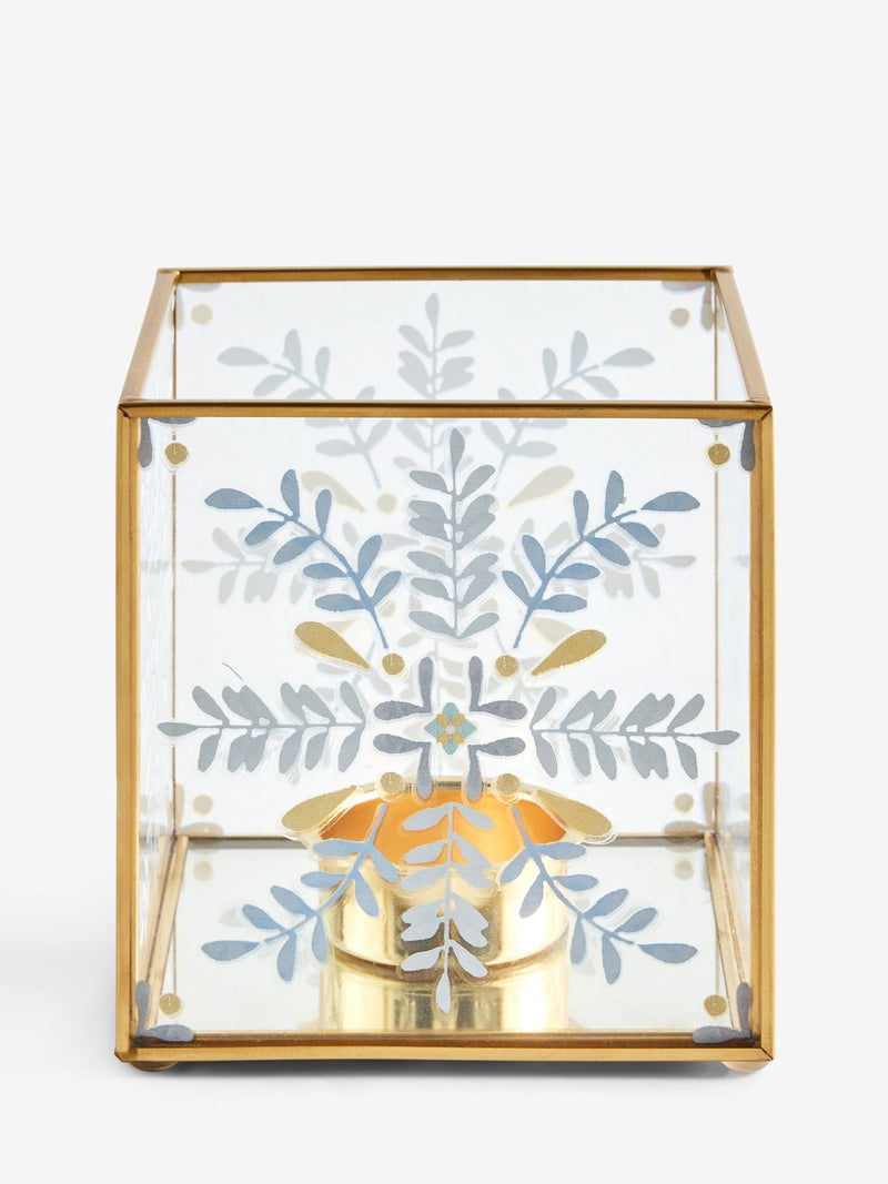 Gold metal glass folk style tea light holder 10cm - British product