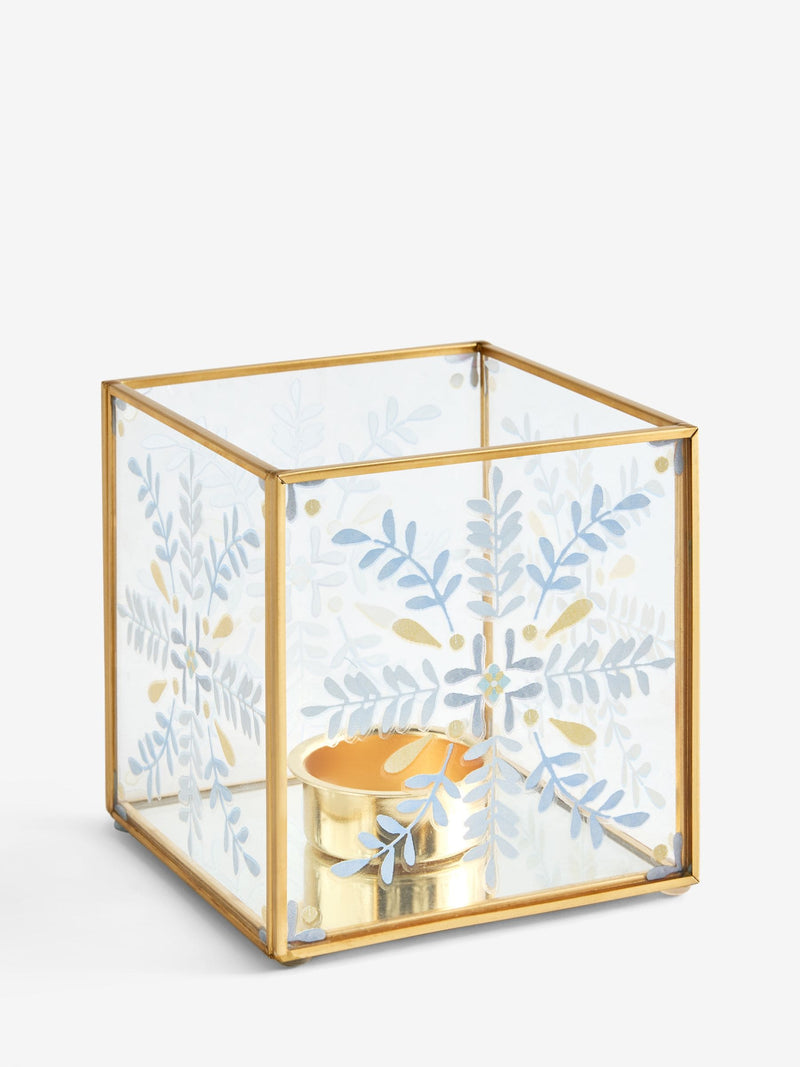 Gold metal glass folk style tea light holder 10cm - British product