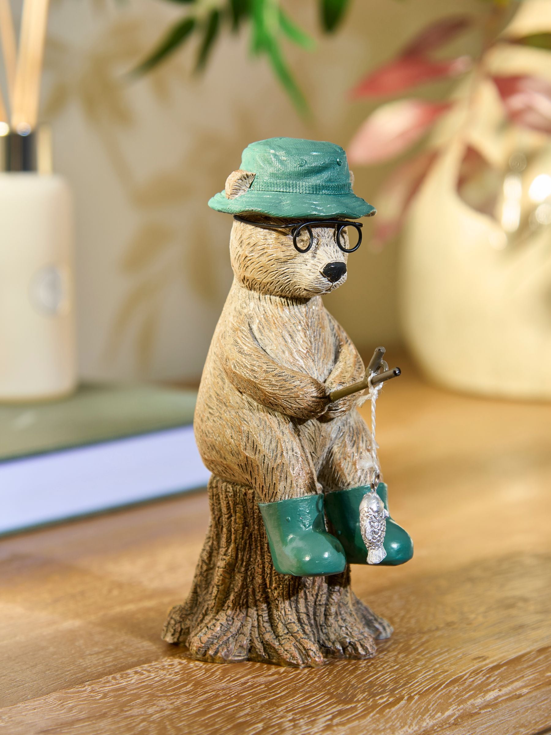 Natural Bertie bear fishing ornament 15cm, UK version