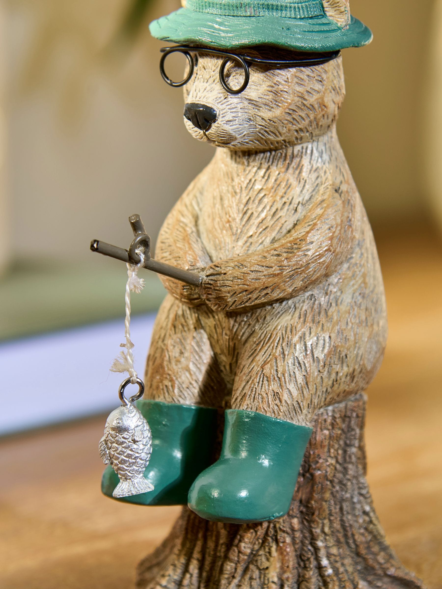 Natural Bertie bear fishing ornament 15cm, UK version