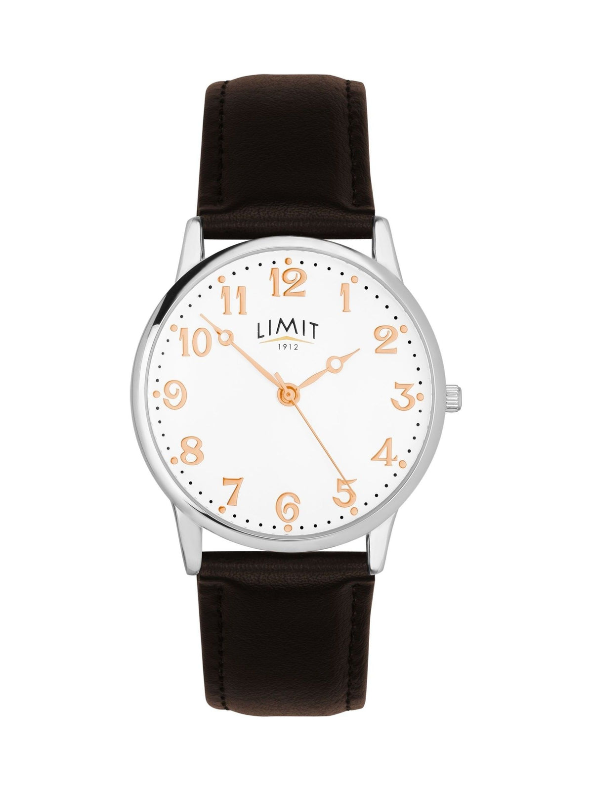 Limit Brown 38mm round analogue watch with dark brown strap, UK version