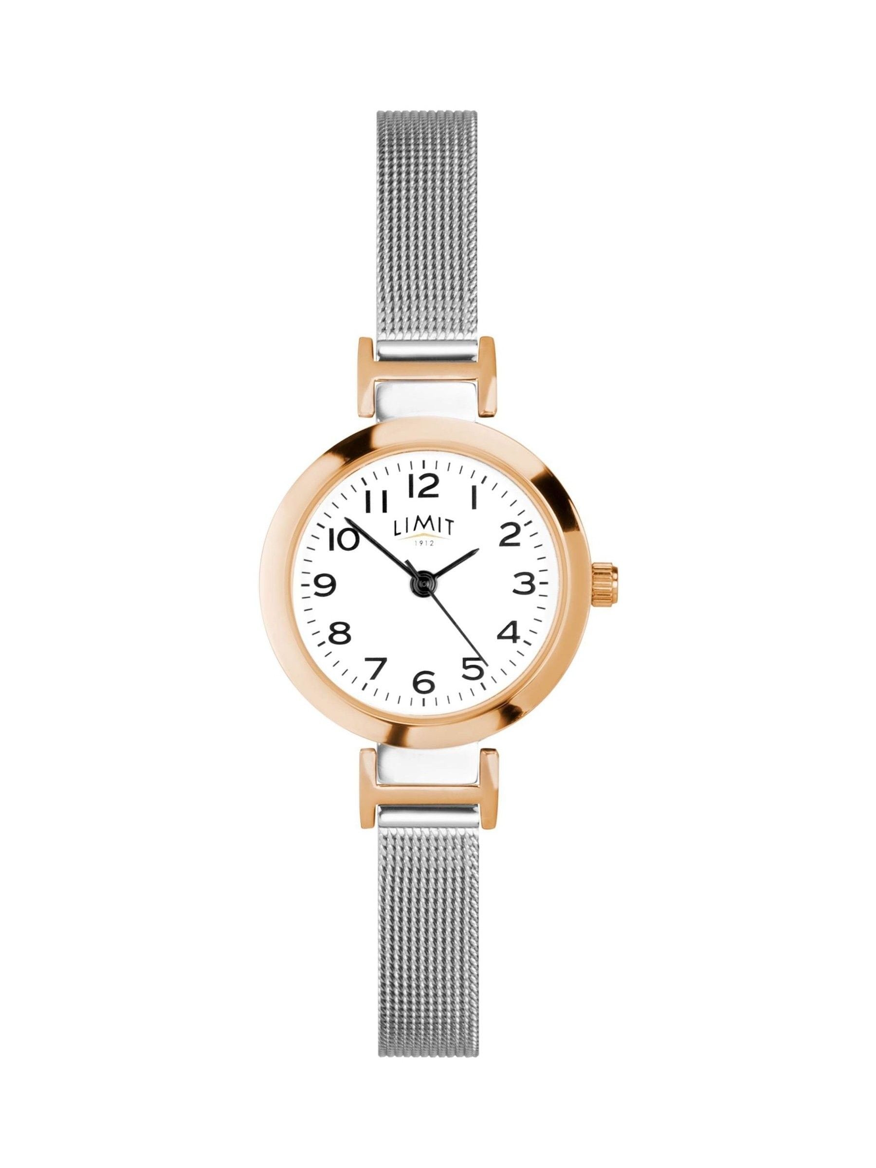 25mm Round Rose Gold Tone and Silver Analogue Watch with Mesh Strap for Women
