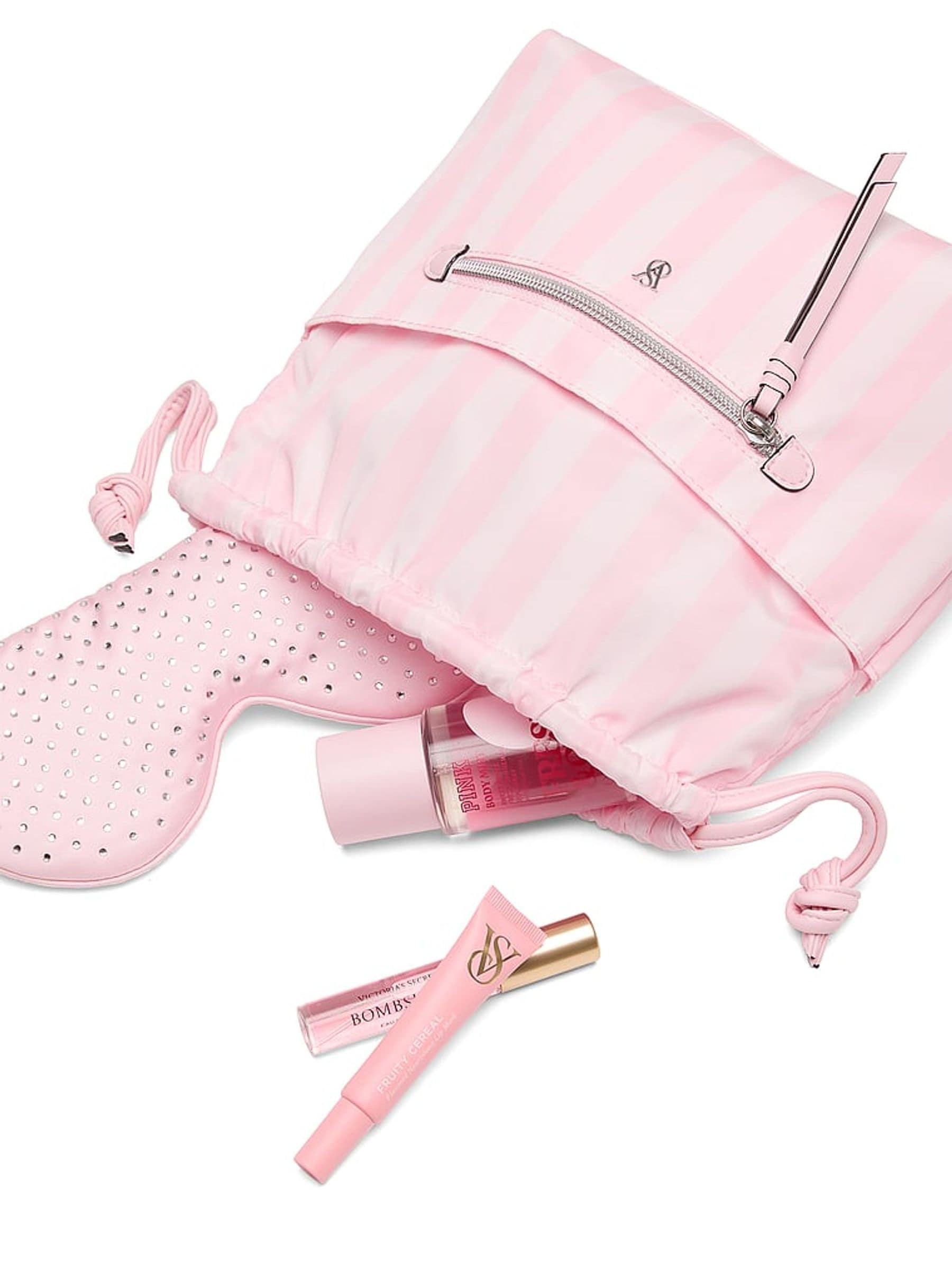 Victoria's Secret Iconic Stripe Pink Cinch makeup bag - British product