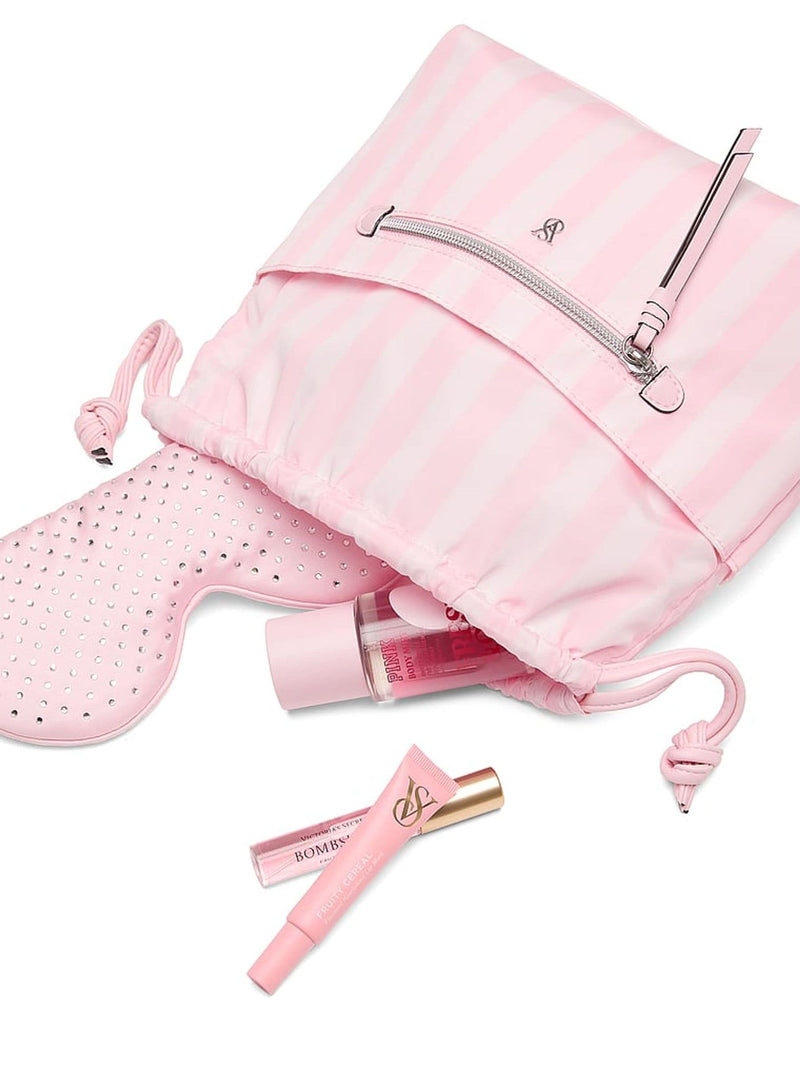 Victoria's Secret Iconic Stripe Pink Cinch makeup bag - British product
