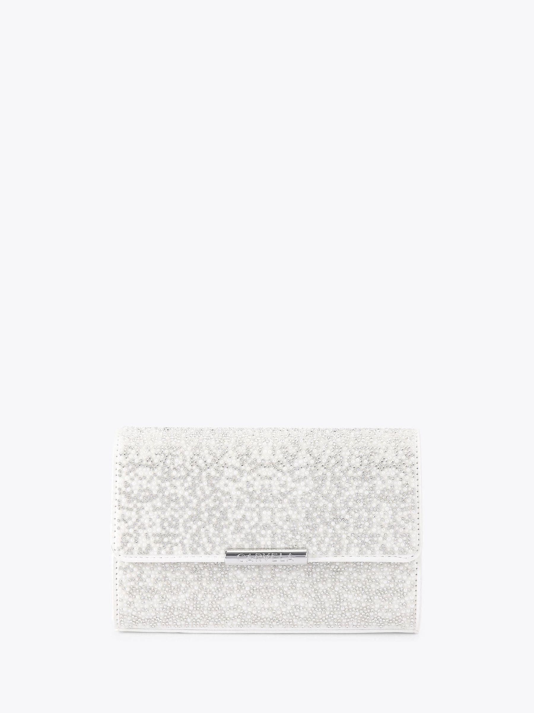 Carvela white Gala clutch bag with faux pearl and crystal (British brand)