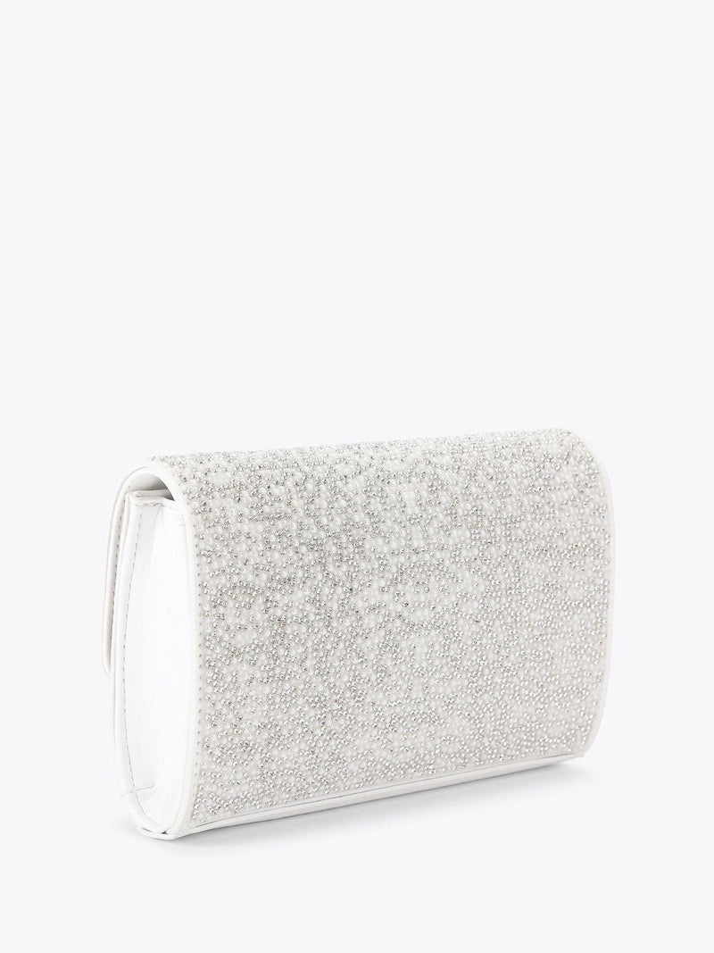 Carvela white Gala clutch bag with faux pearl and crystal (British brand)