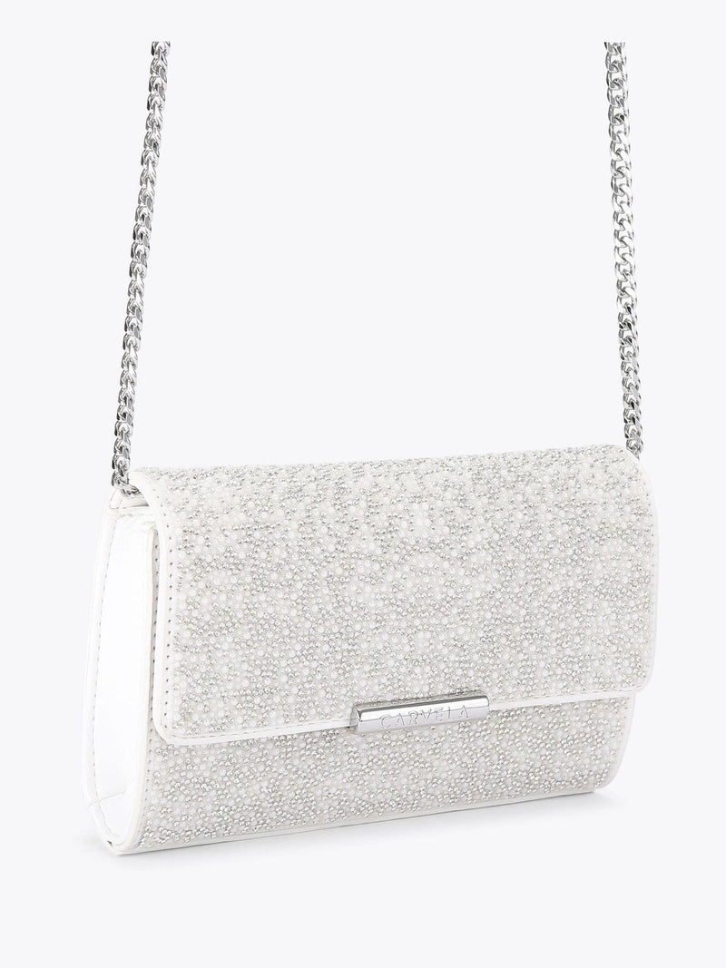 Carvela white Gala clutch bag with faux pearl and crystal (British brand)
