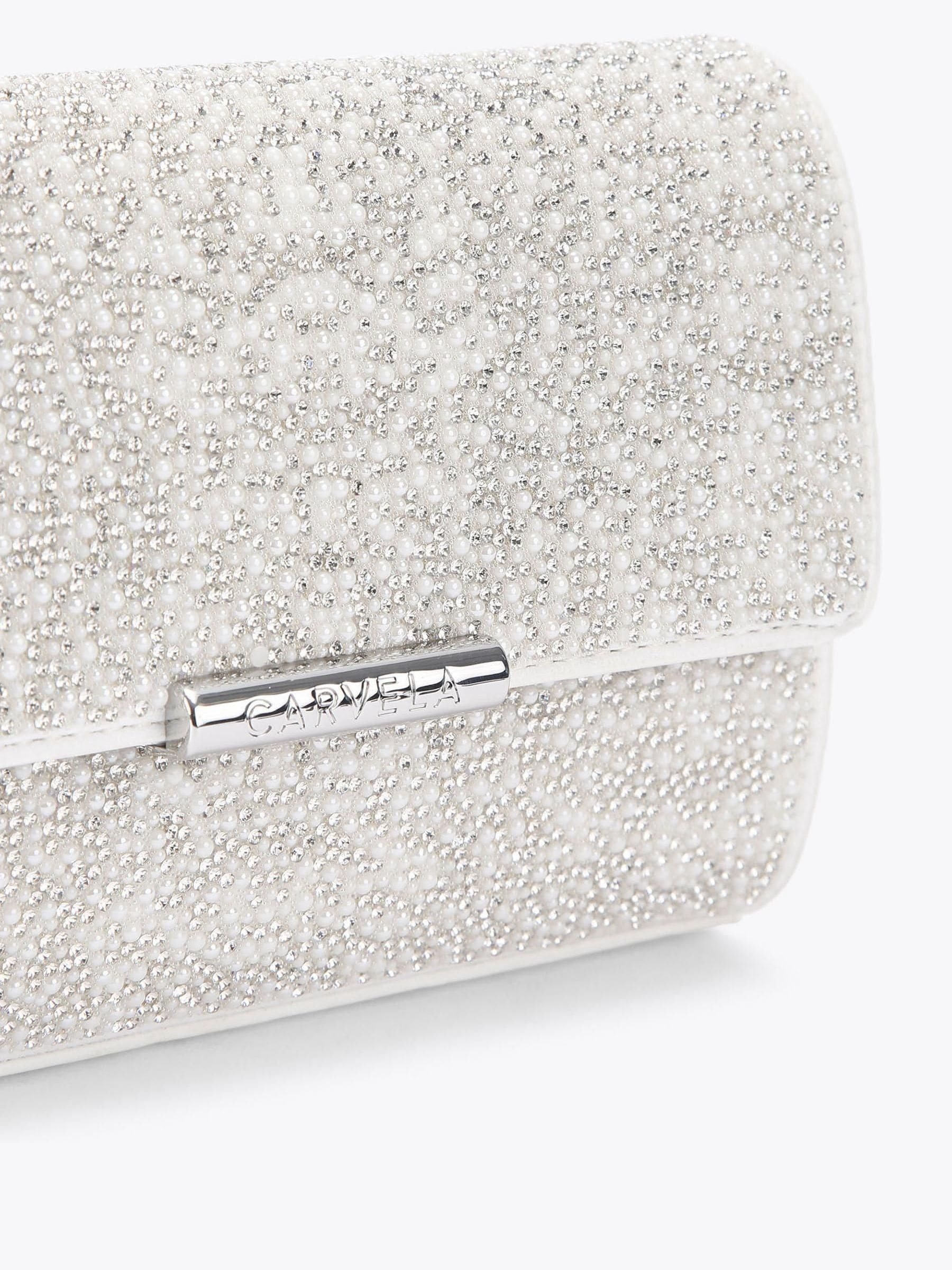 Carvela white Gala clutch bag with faux pearl and crystal (British brand)
