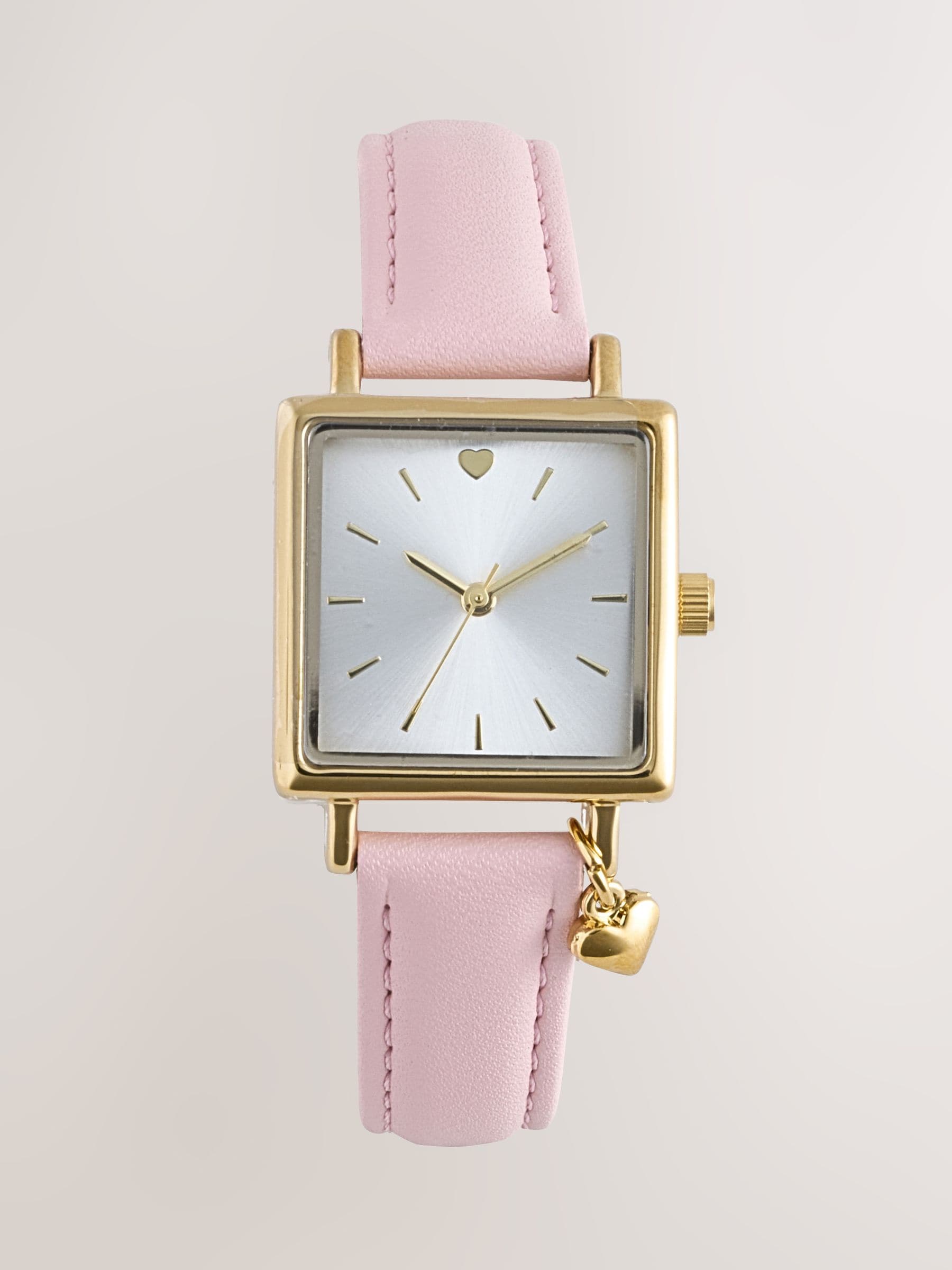 Pink Heart Charm Detail Watch silver tone - British product