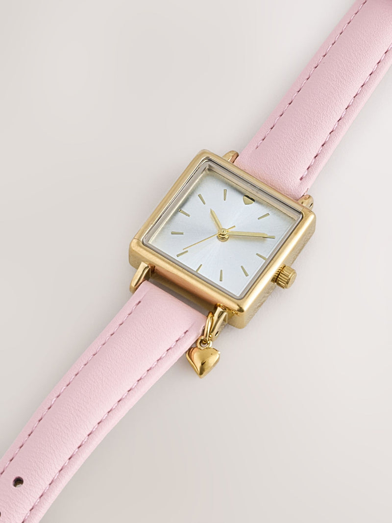Pink Heart Charm Detail Watch silver tone - British product