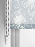 Shabby Chic roller blind dusky blue garden floral print sheer, imported from the UK