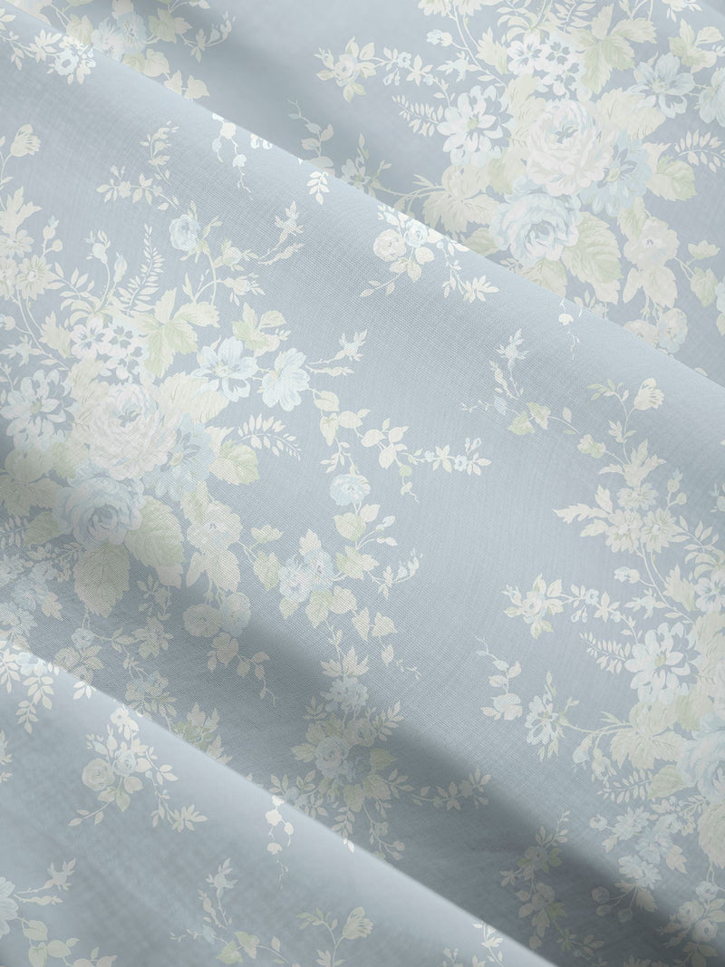 Shabby Chic roller blind dusky blue garden floral print sheer, imported from the UK