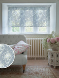 Shabby Chic roller blind dusky blue garden floral print sheer, imported from the UK