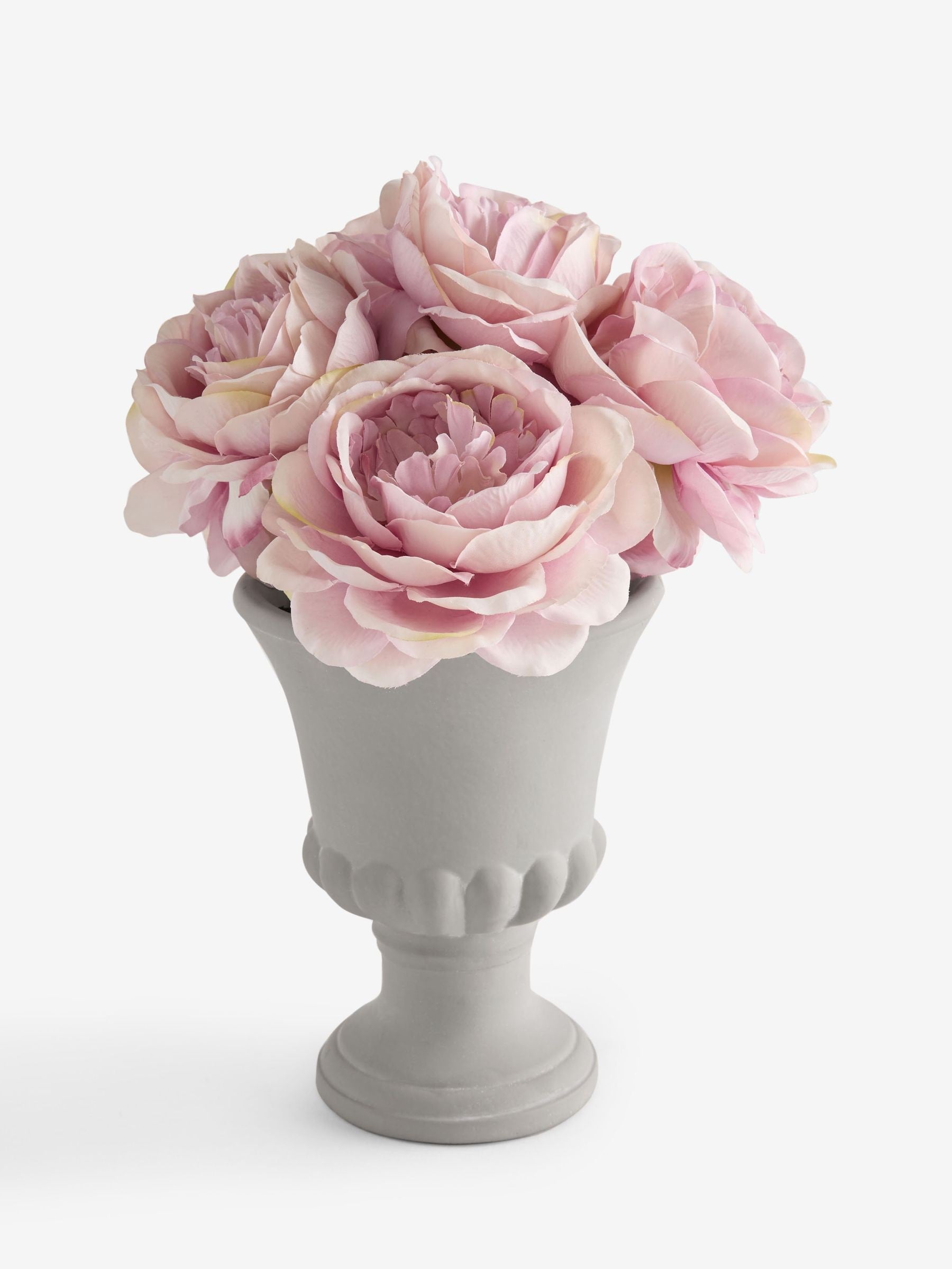 Shabby Chic pink artificial peonies in urn, UK version