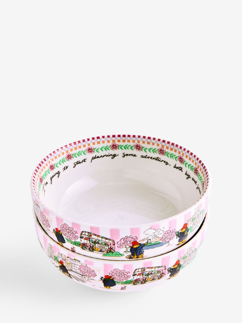 Cath Kidston set of 4 pink Paddington Blossom porcelain pasta bowls, imported from the UK
