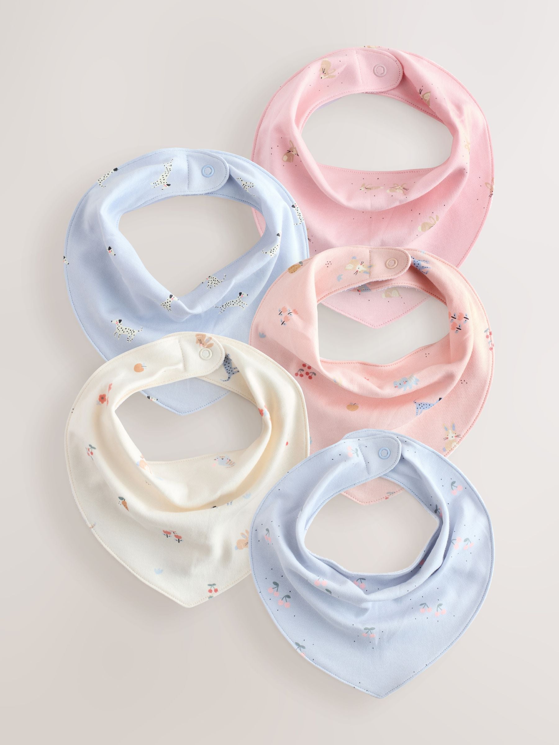 Baby dribble bibs pastel character 5 pack, imported from the UK