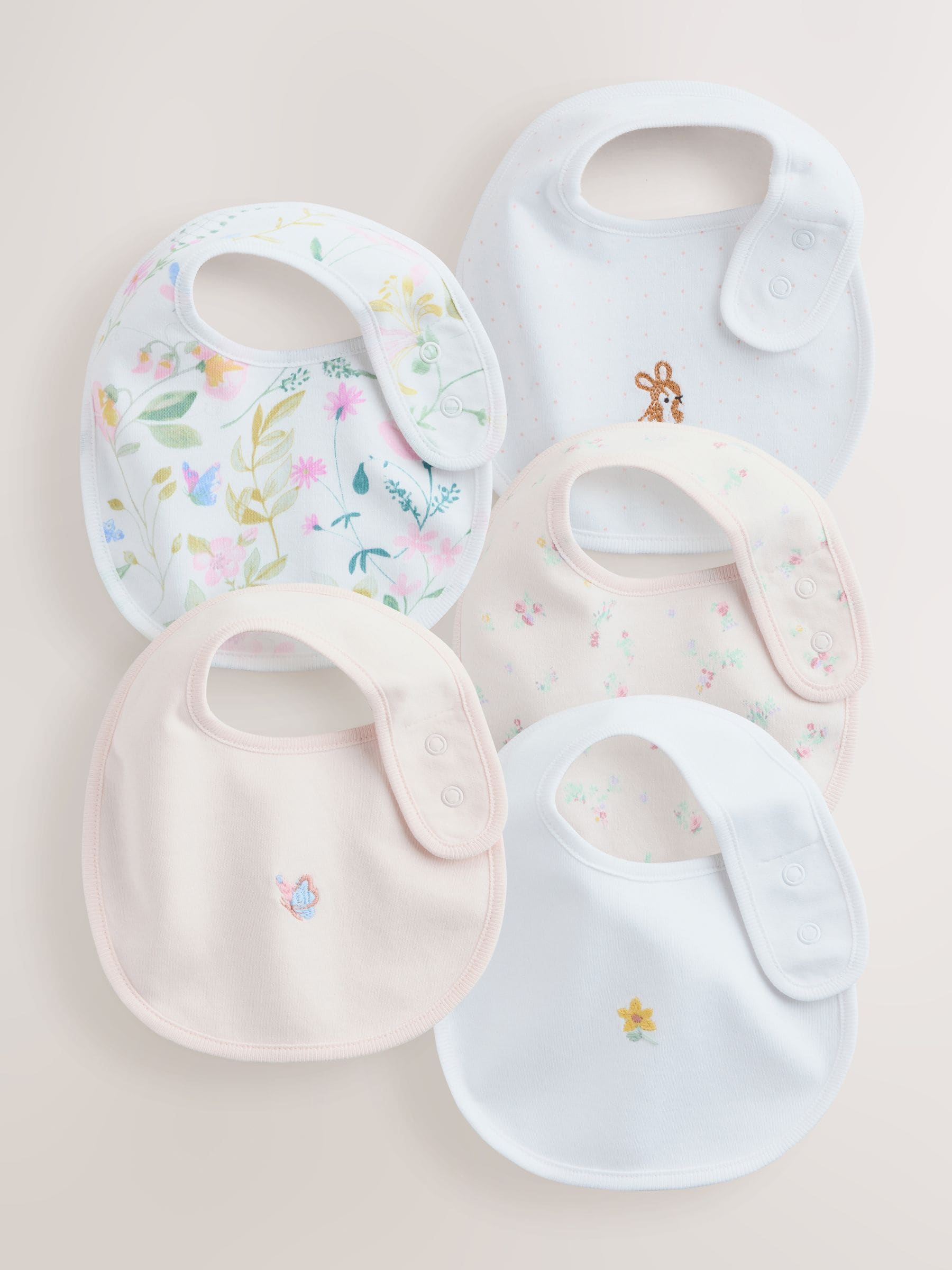 Baby bibs 5 pack pink and white cotton - British product
