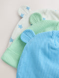 baby beanies set blue green cotton hats - British product