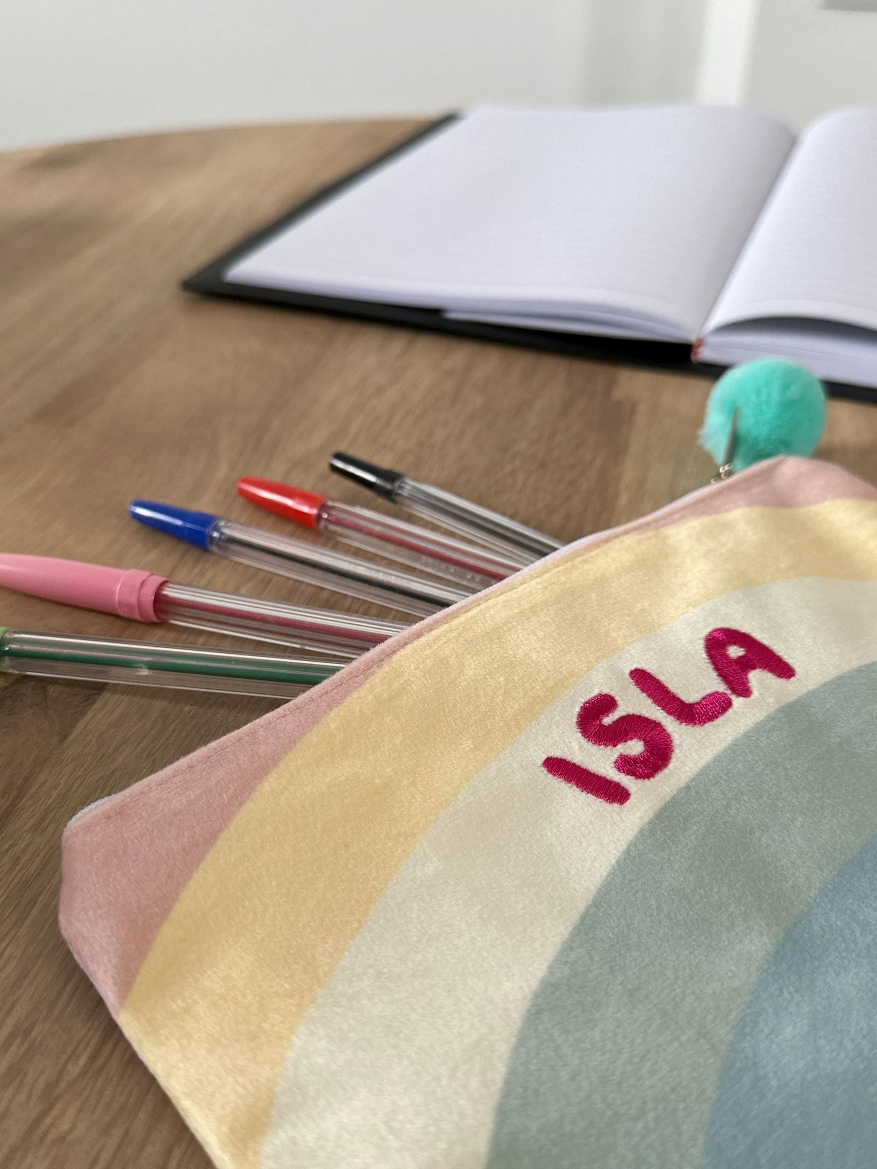 Solesmith pink embroidered pencil case, imported from the UK