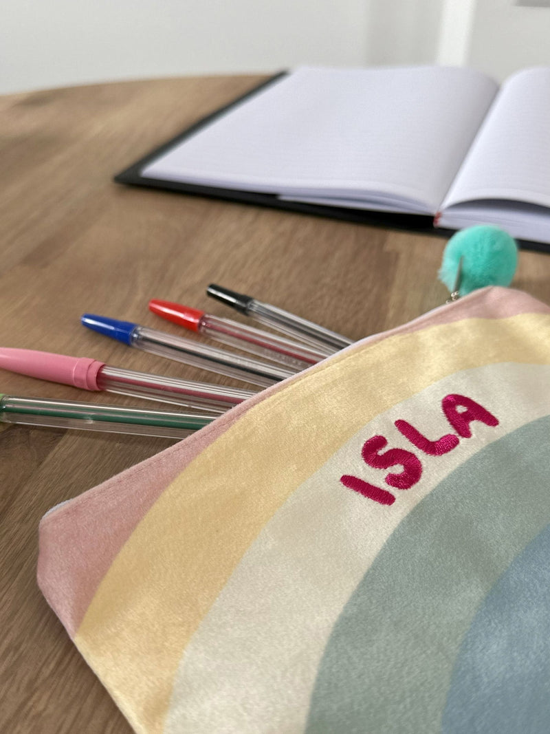 Solesmith pink embroidered pencil case, imported from the UK