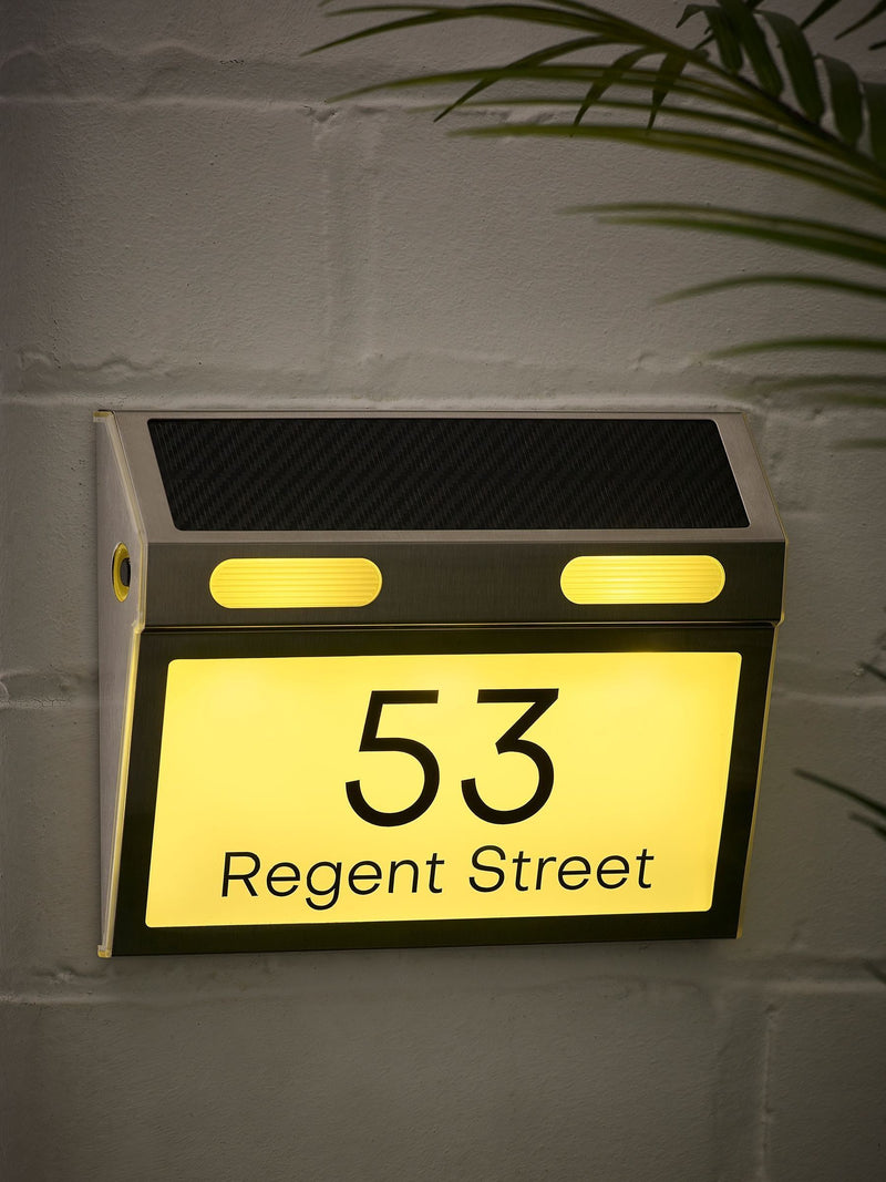 Loveabode solar house sign personalised LED door number plaque (British brand)