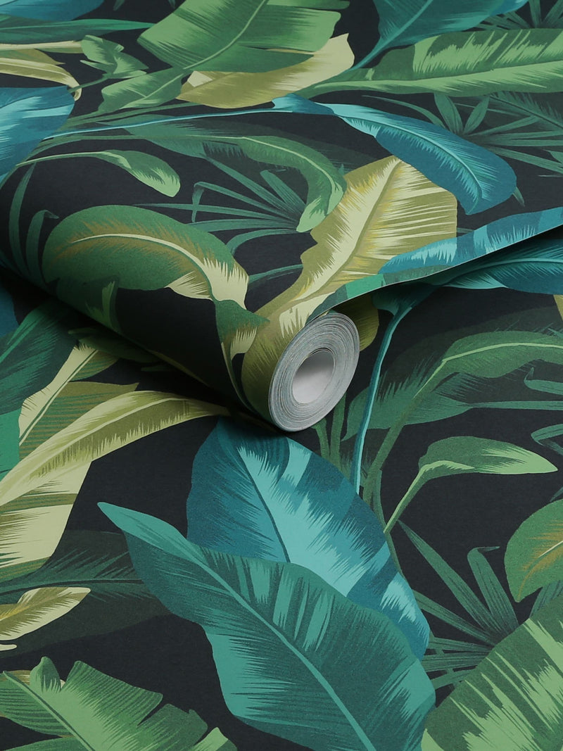 Graham & Brown Midnight Envy Leaf wallpaper 10m, imported from the UK