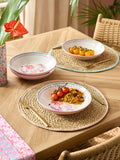 Pasta bowls set of 4, pink floral tropical bird design (British brand)