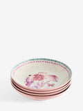 Pasta bowls set of 4, pink floral tropical bird design (British brand)