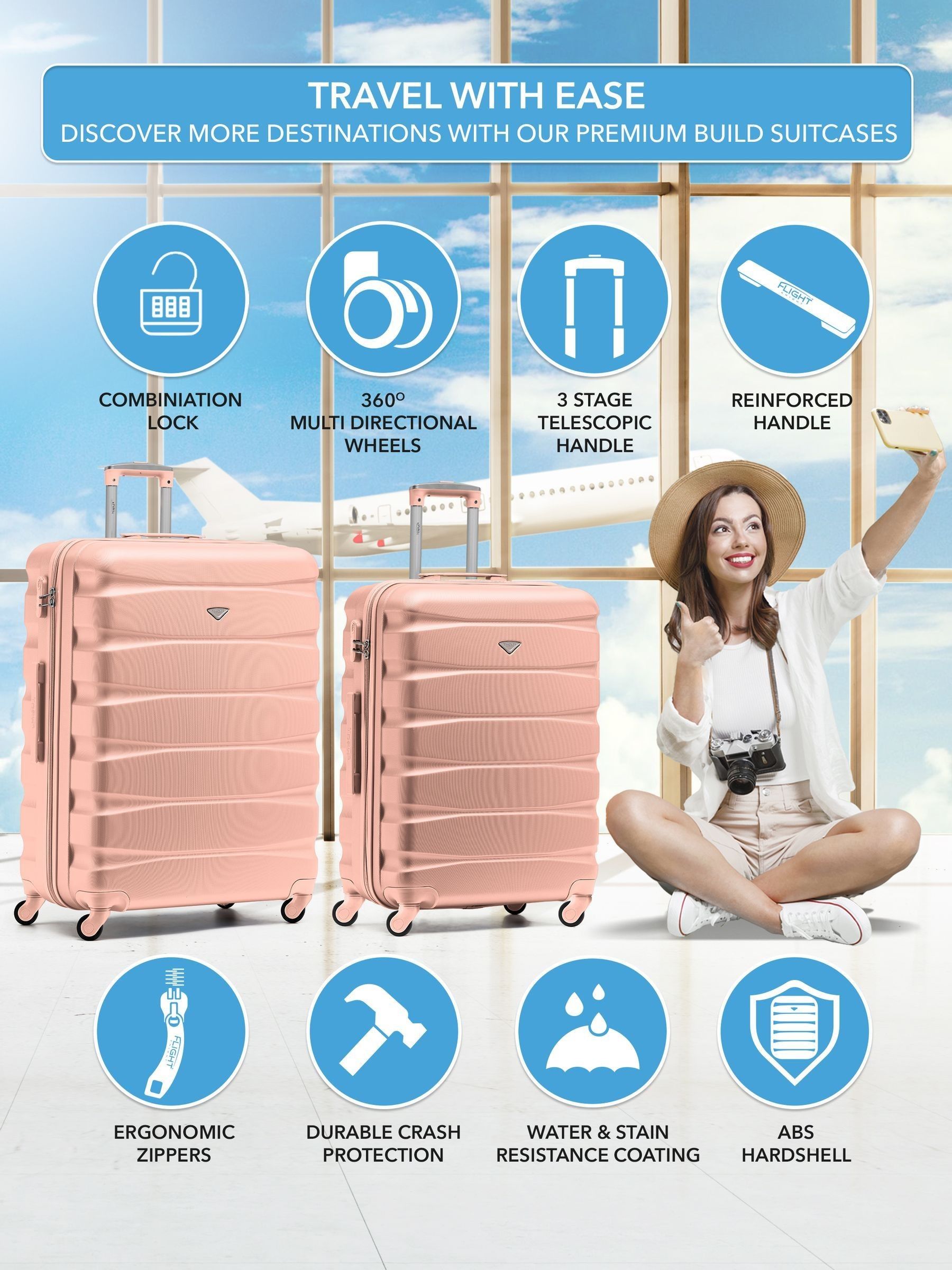 Flight Knight pink hardcase luggage set - British product