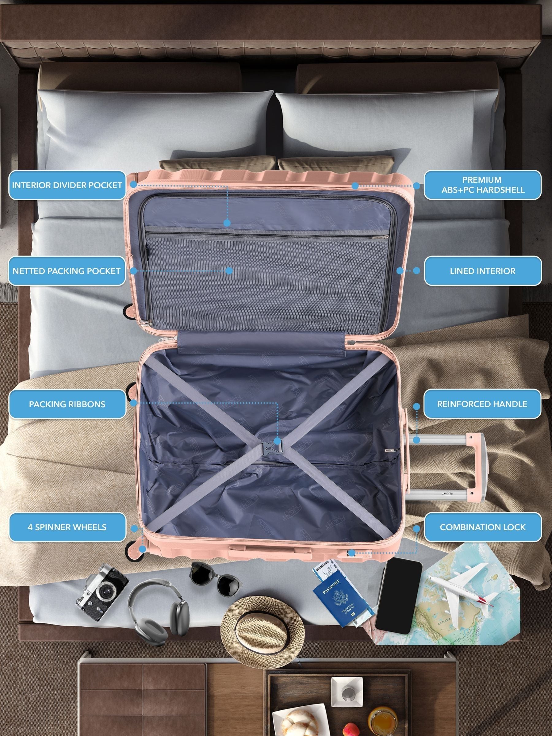 Flight Knight pink hardcase luggage set - British product