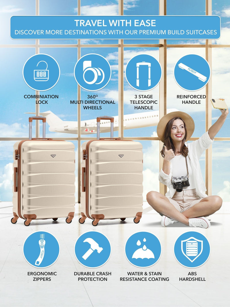 Flight Knight cream medium check-in luggage hardcase suitcase, UK version