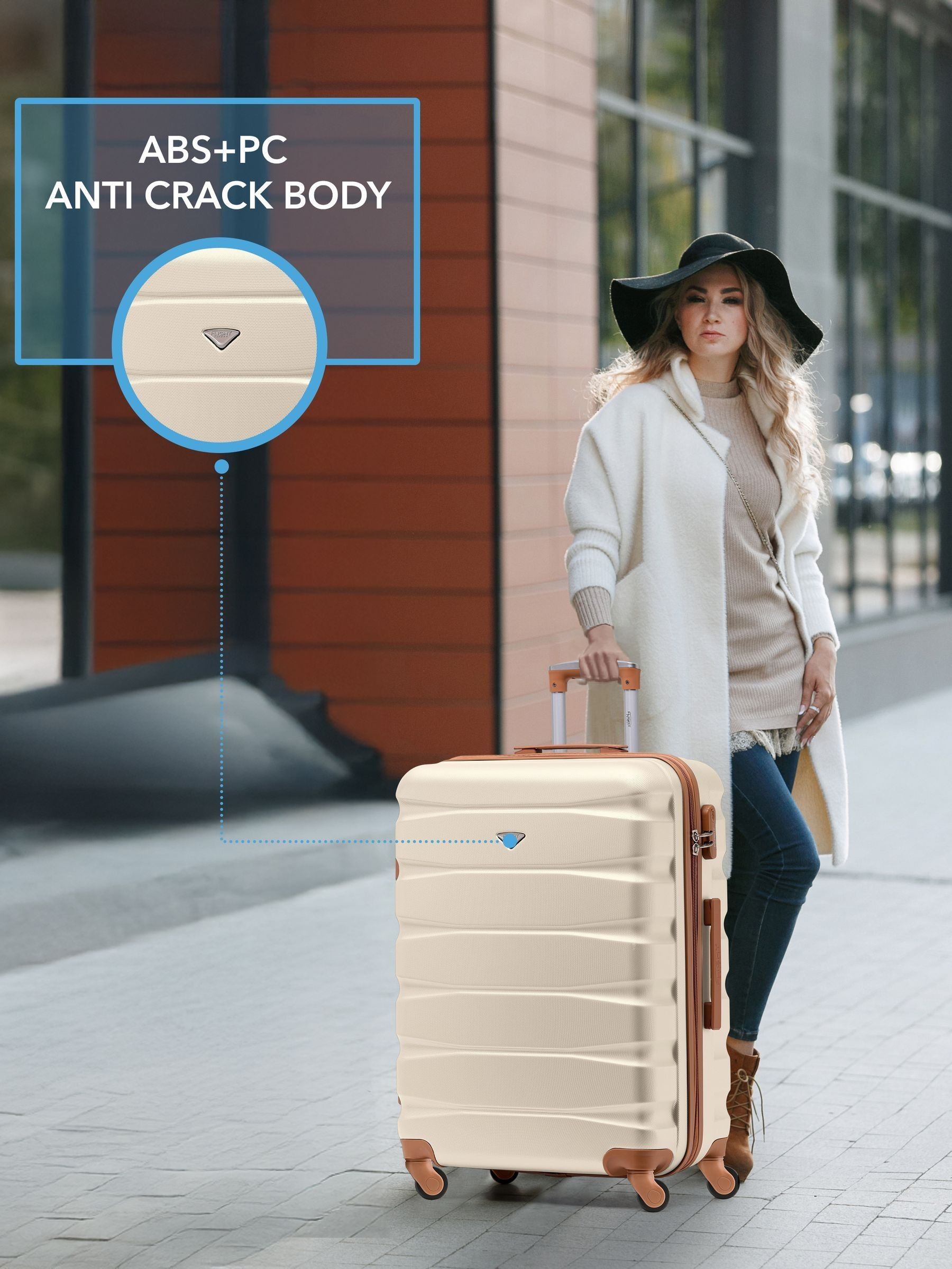 Flight Knight cream medium check-in luggage hardcase suitcase, UK version