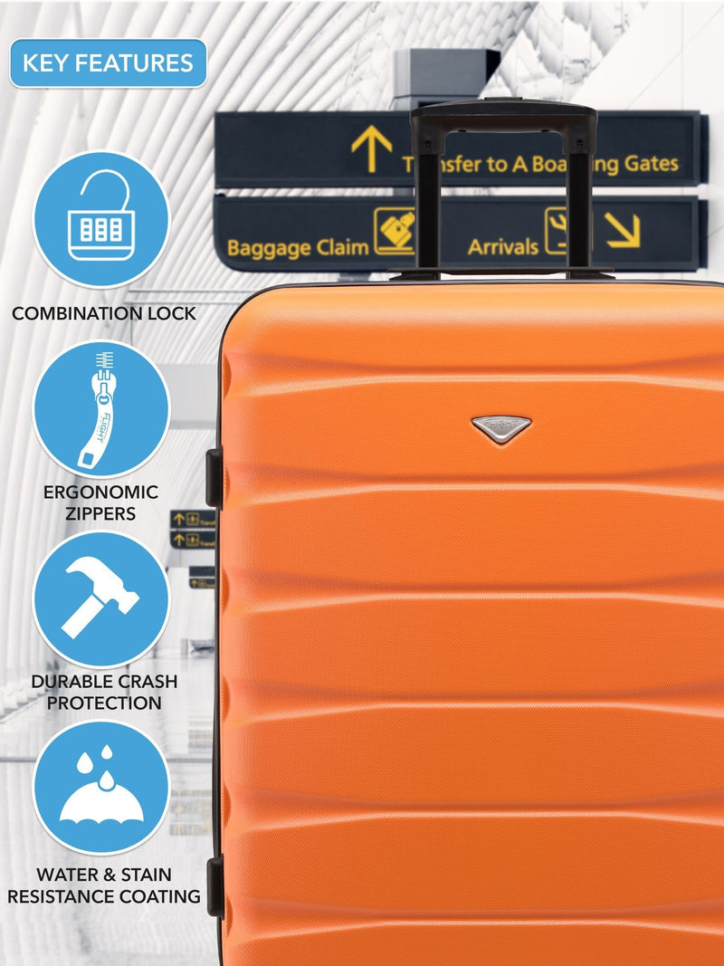 Flight Knight orange medium hardcase suitcase (British brand)