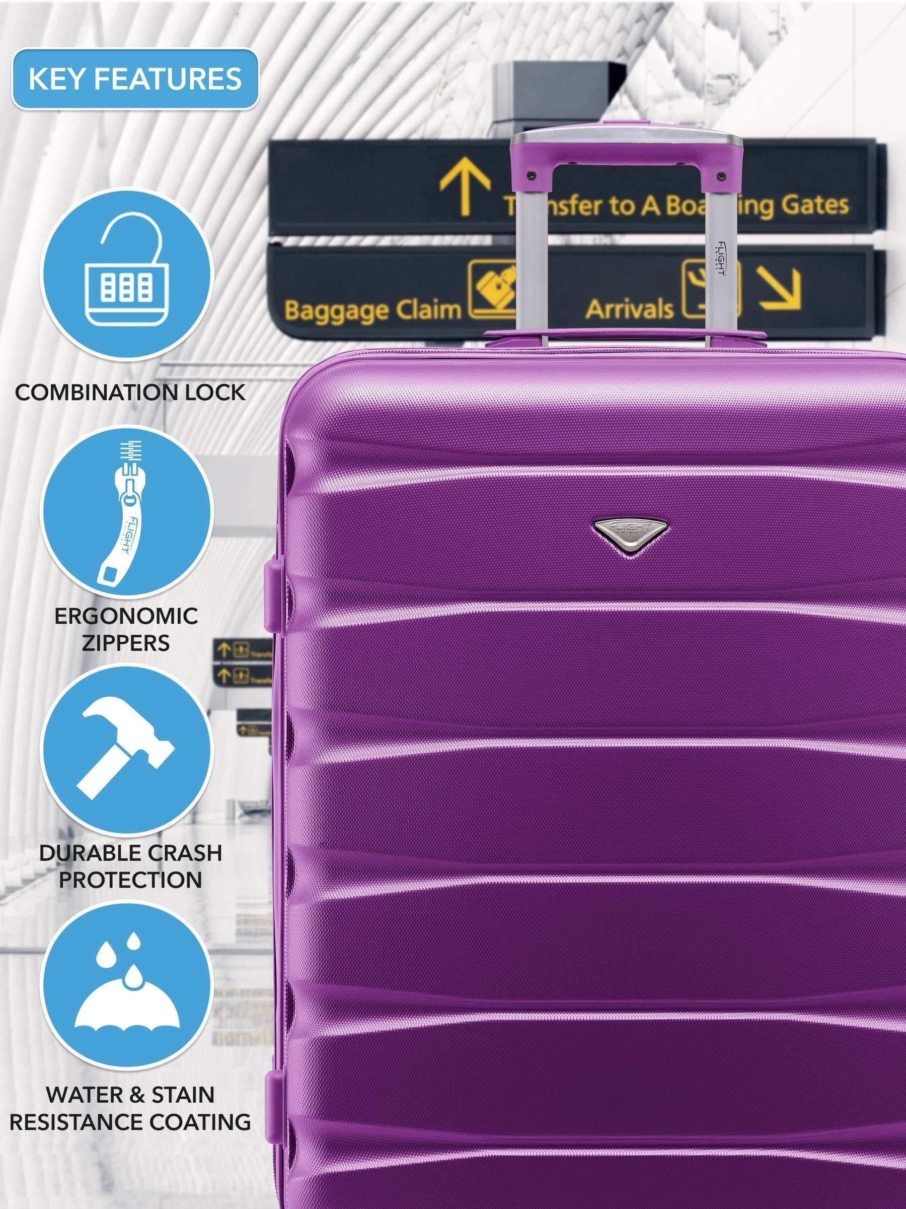 Flight Knight purple medium suitcase set, imported from the UK