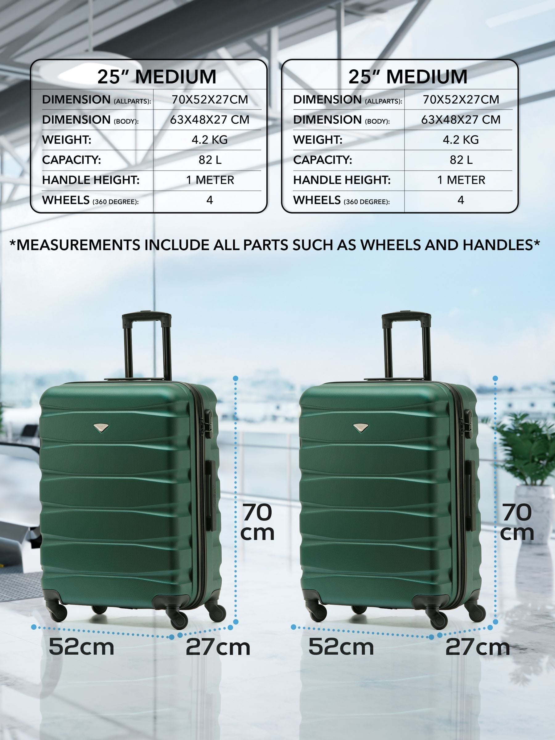 Flight Knight green medium hardcase suitcase set - British product
