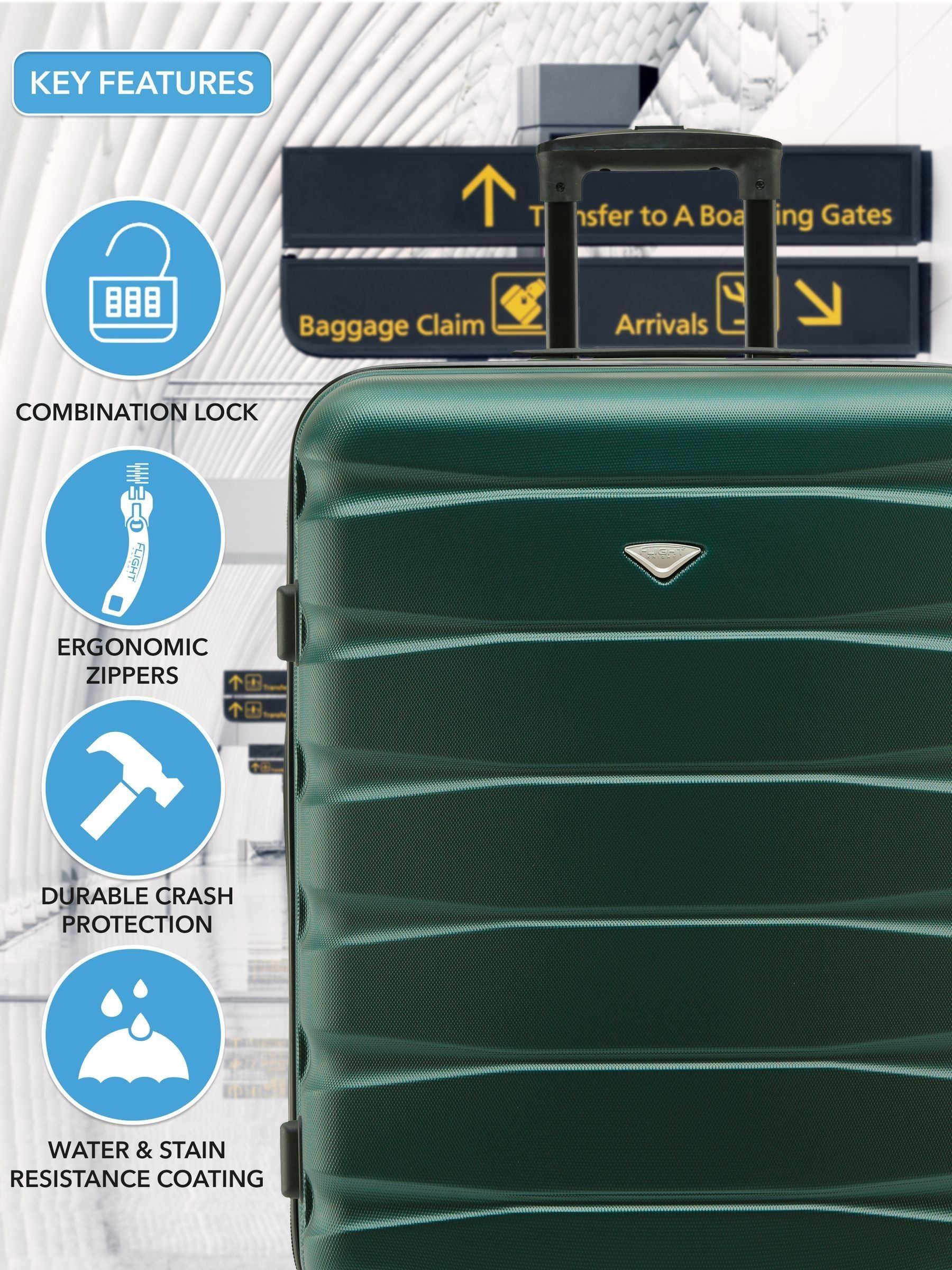 Flight Knight green medium hardcase suitcase set - British product