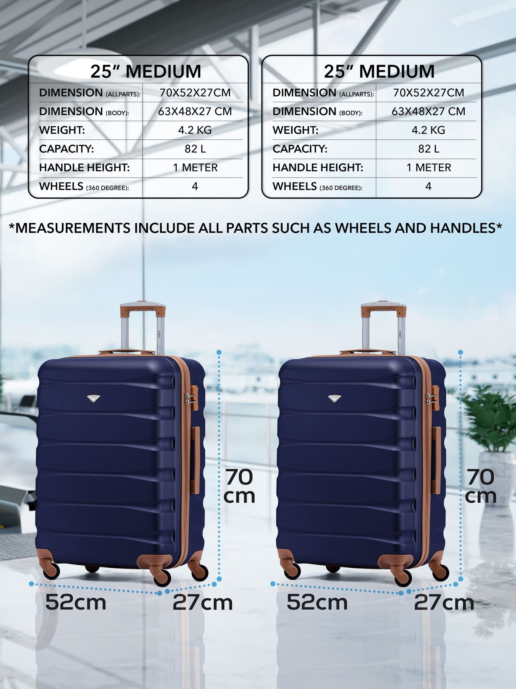 Flight Knight blue medium hardcase luggage set, imported from the UK