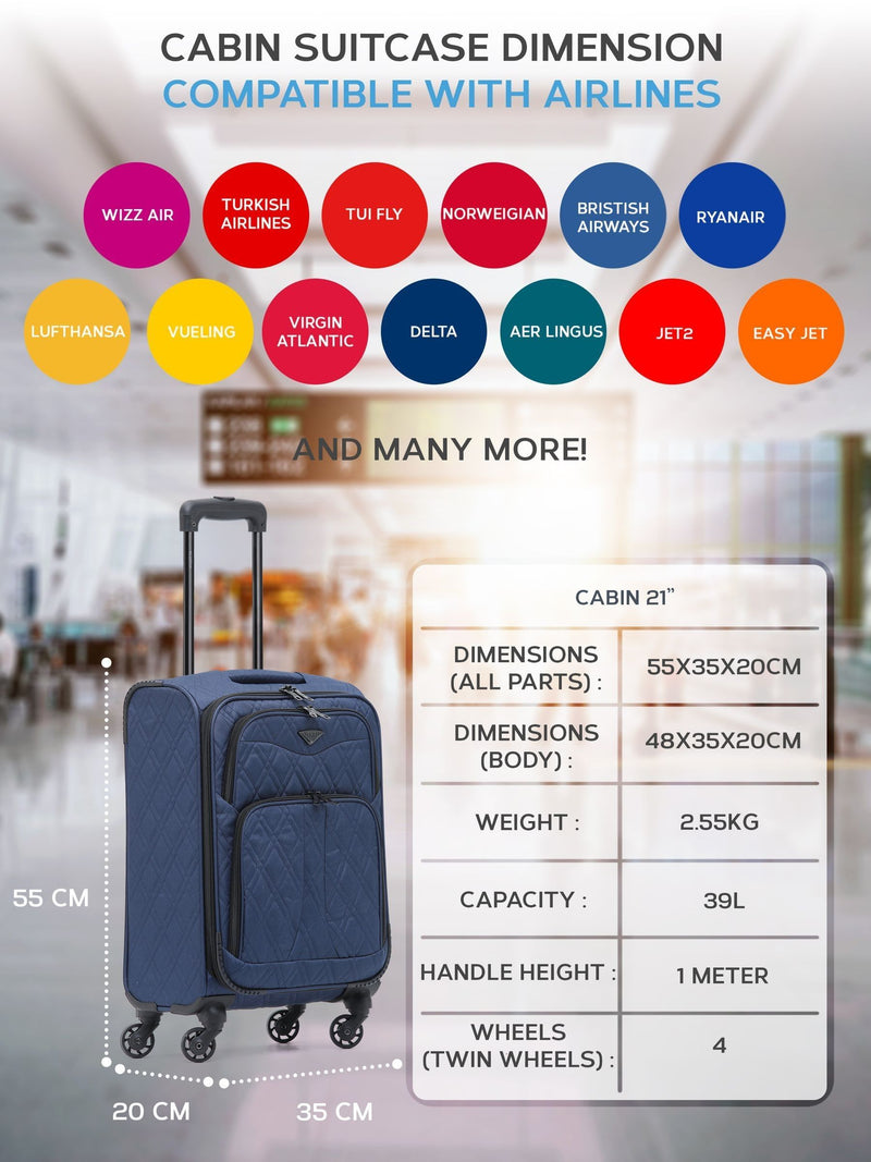 Flight Knight blue soft case carry on suitcase 21 inch, imported from the UK