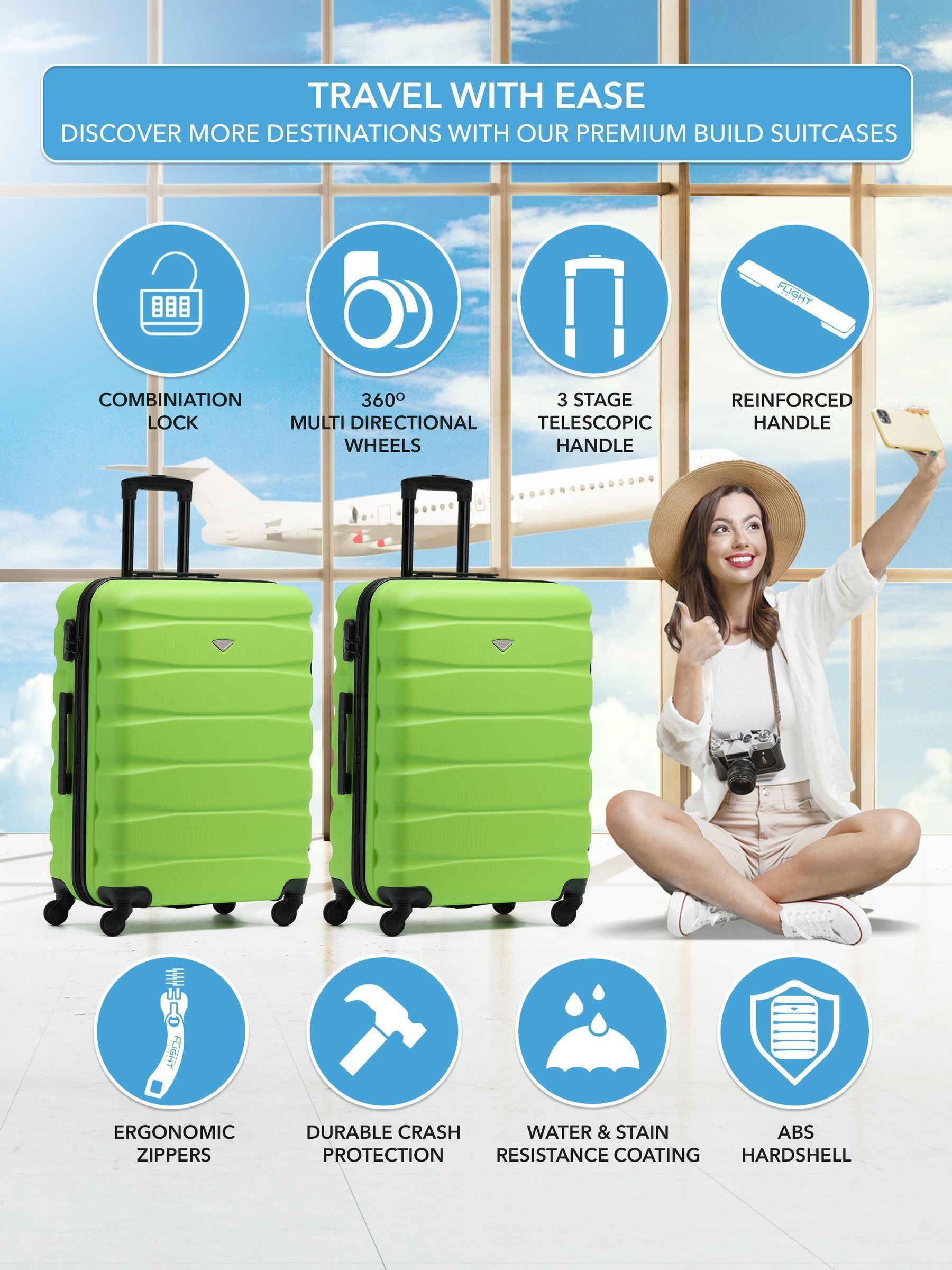Flight Knight medium green hardcase suitcase, UK version
