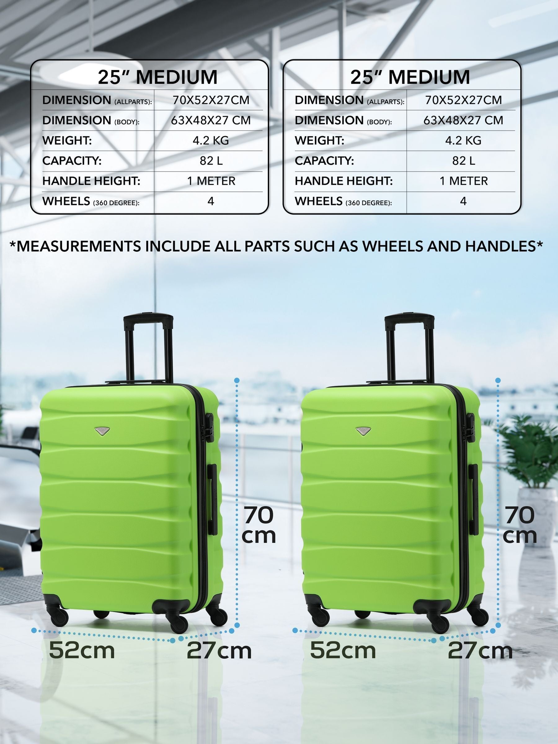 Flight Knight medium green hardcase suitcase, UK version
