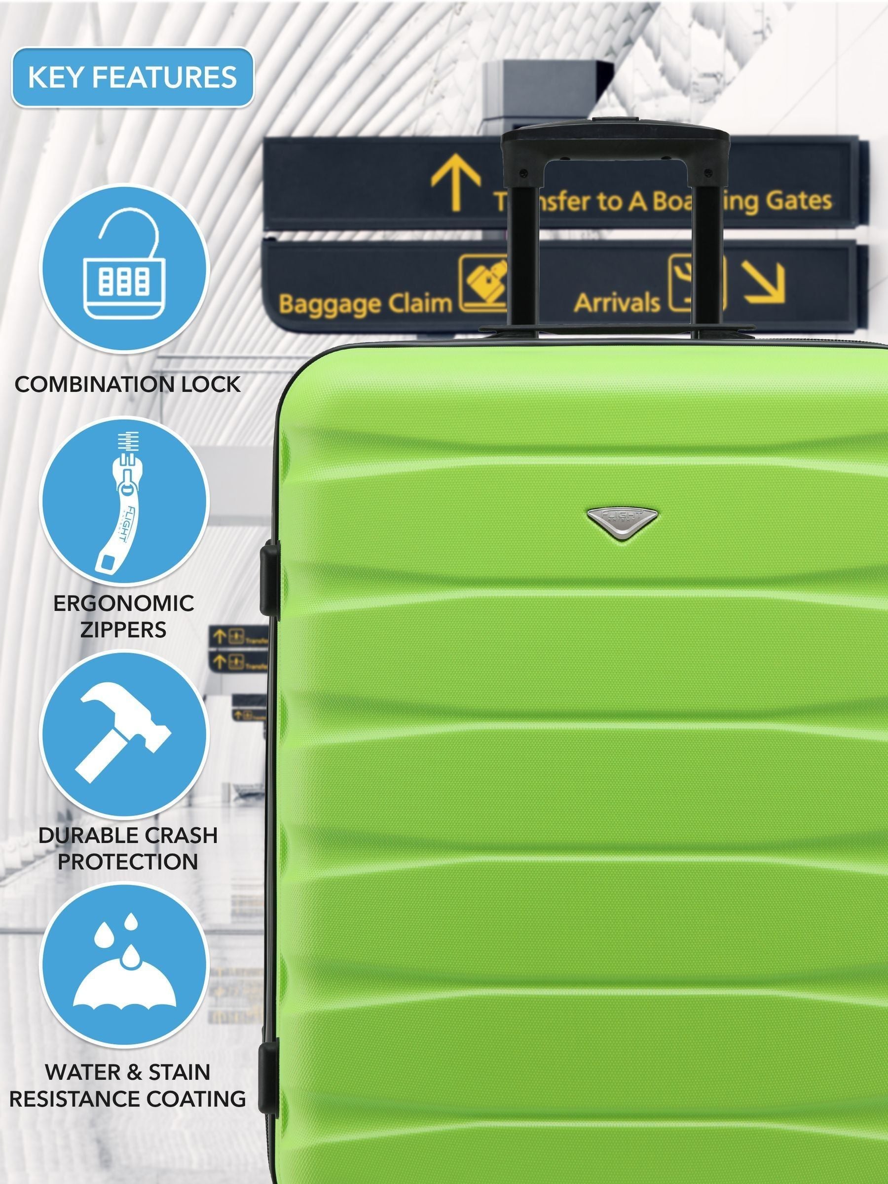 Flight Knight medium green hardcase suitcase, UK version
