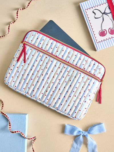 Next Laptop Sleeve Cream Blue Stripe Love Heart Print 37cm x 26cm- Buy online at McGrocer