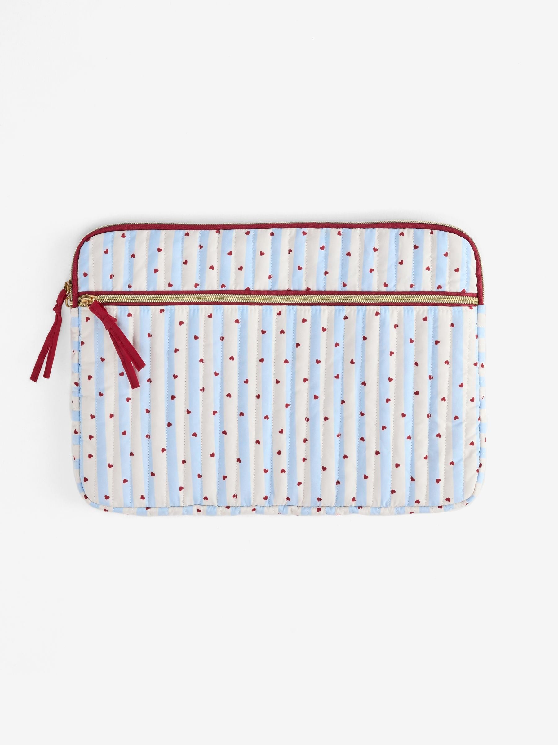 Cream blue love heart laptop sleeve 37cm x 26cm (British brand)