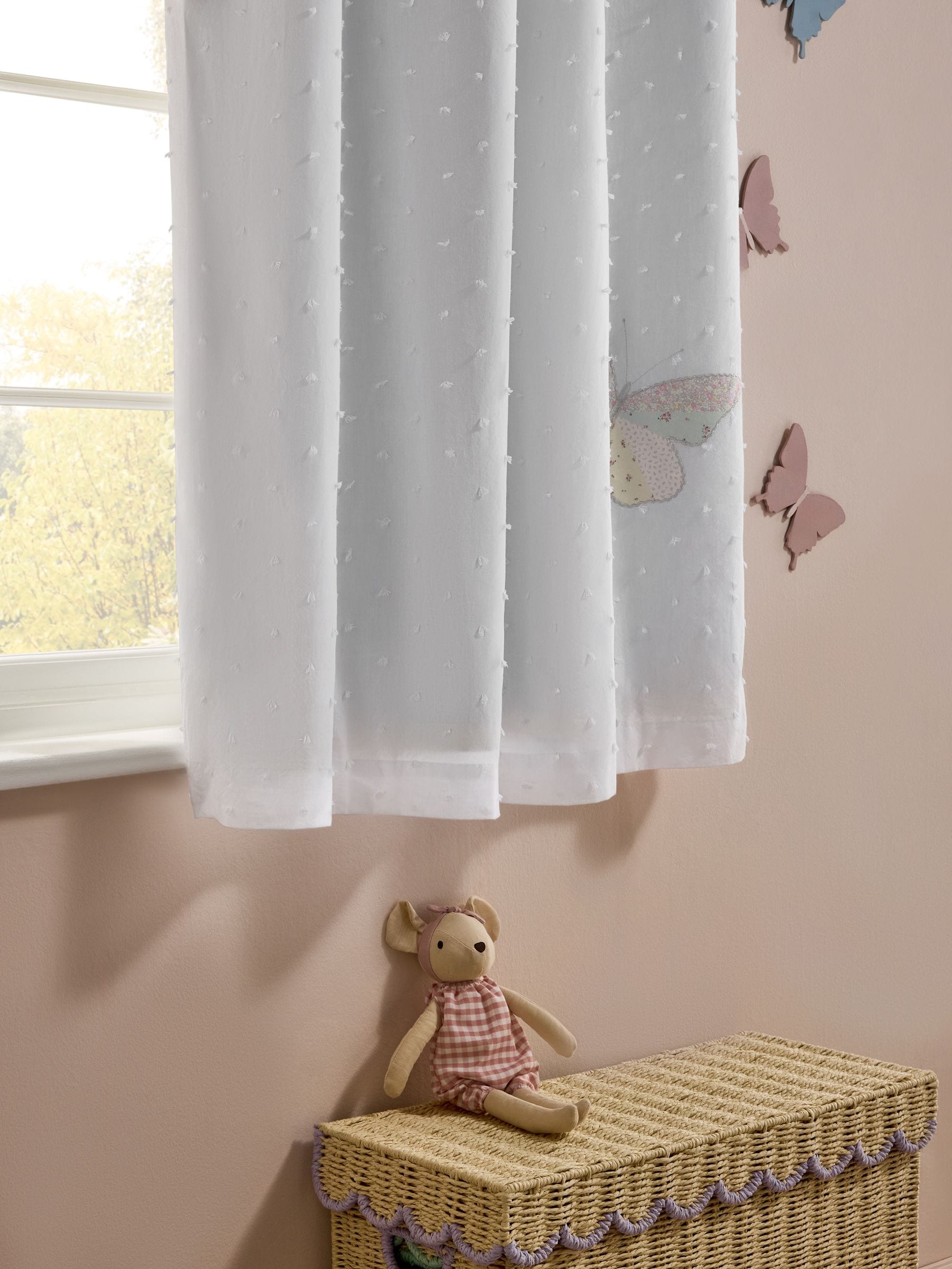 White floral butterfly eyelet blackout curtains (British brand)
