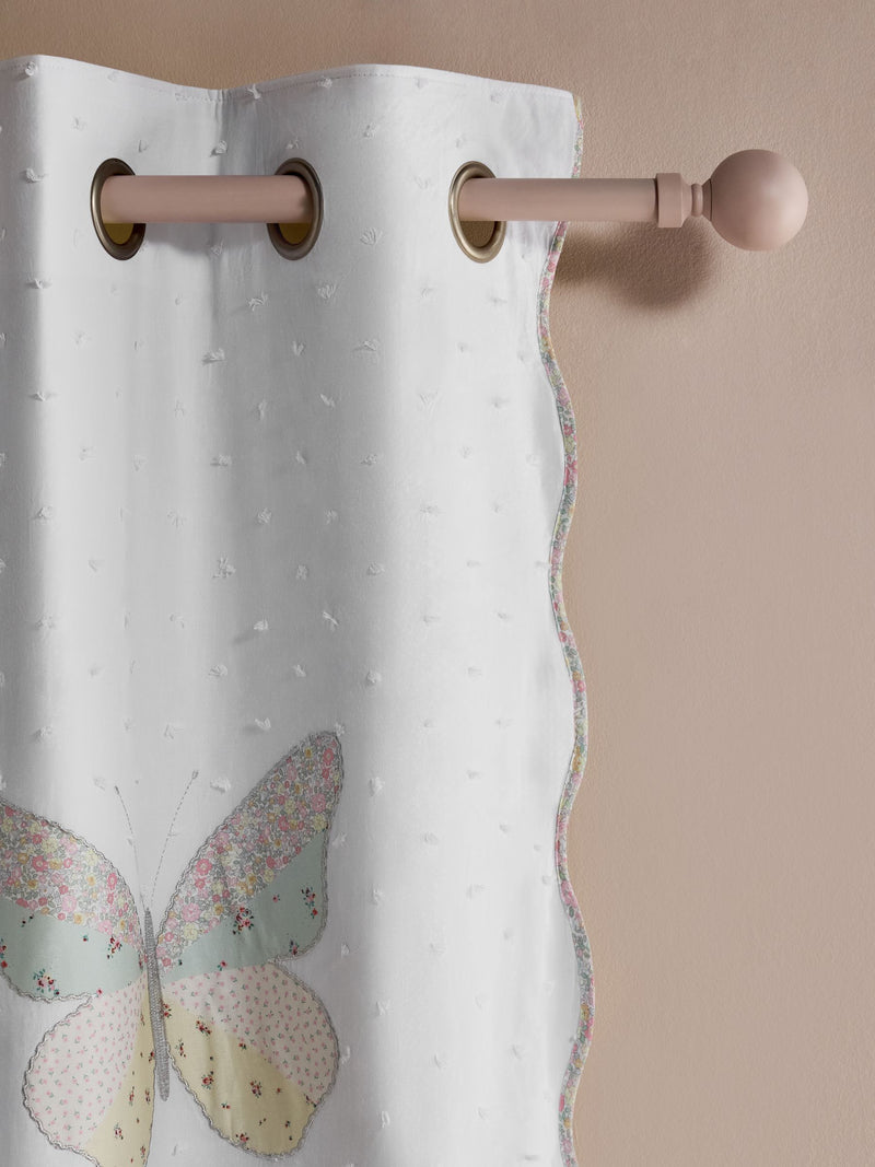 White floral butterfly eyelet blackout curtains (British brand)