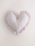 Pink ruffle gingham heart cushion, UK version