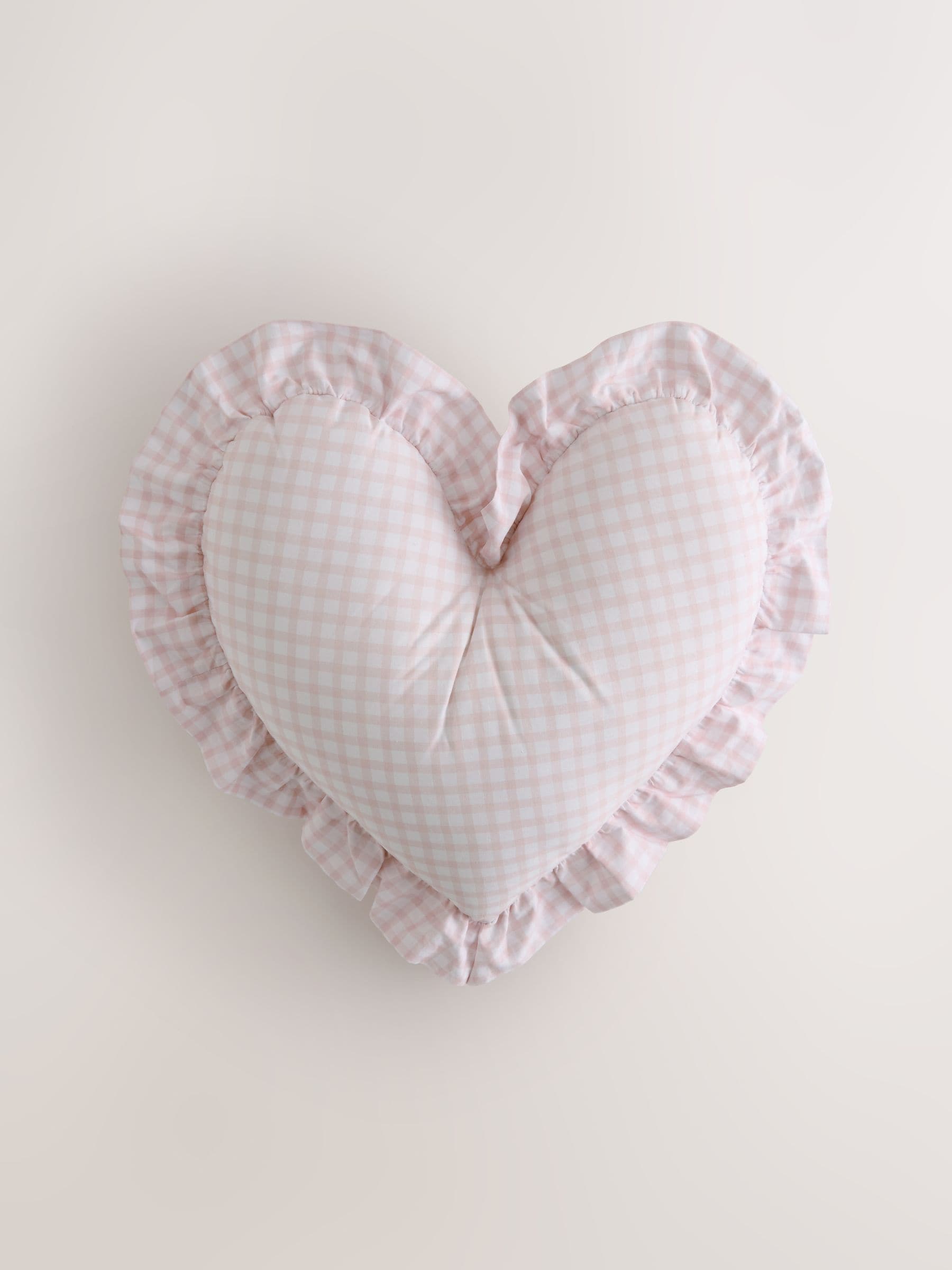 Pink ruffle gingham heart cushion, UK version