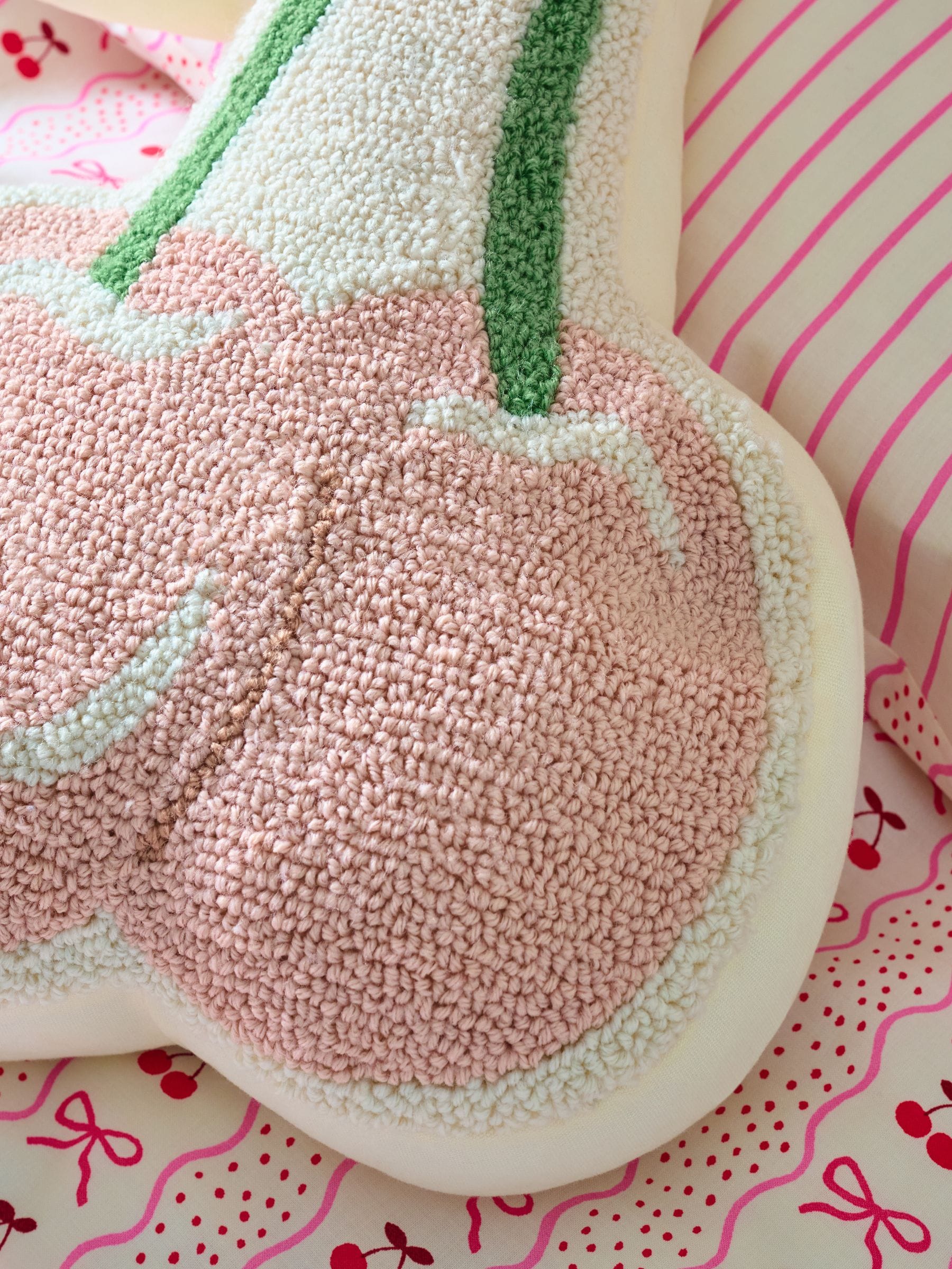 Pink Cherry Cushion recycled polyester cotton, UK version